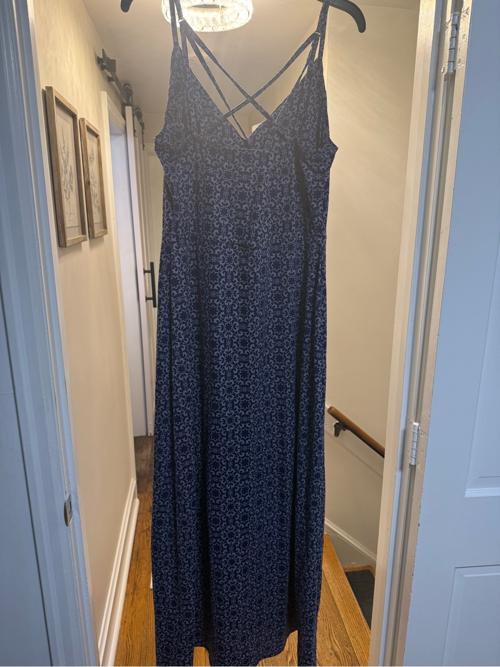 Market & Spruce Navy Blue Patterned Strappy Maxi Dress